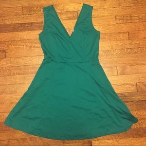 Green V neck skate dress